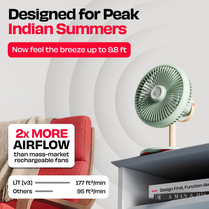 All-day Wireless Rechargeable Table Fan with Mood Light and Magnetic R