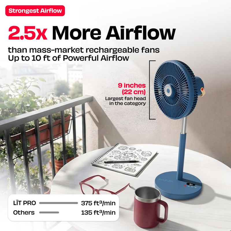 Rechargeable Table Fan with ProLift™ Adjustable Stem and Mood Light