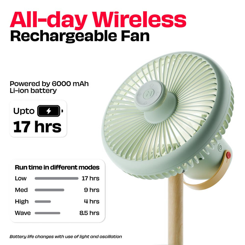 All-day Wireless Rechargeable Table Fan with Mood Light and Magnetic R