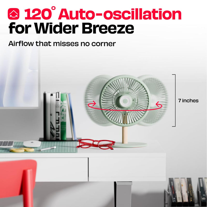 All-day Wireless Rechargeable Table Fan with Mood Light and Magnetic R