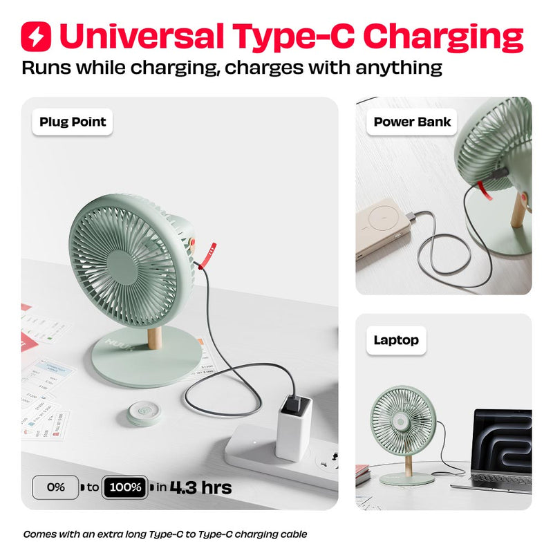 All-day Wireless Rechargeable Table Fan with Mood Light and Magnetic R