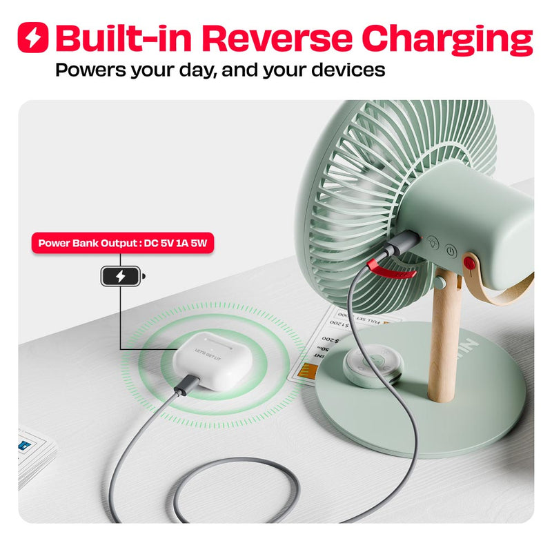 All-day Wireless Rechargeable Table Fan with Mood Light and Magnetic R